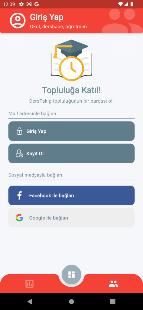 Derstakip kayıt olma / giriş yapma ekranı